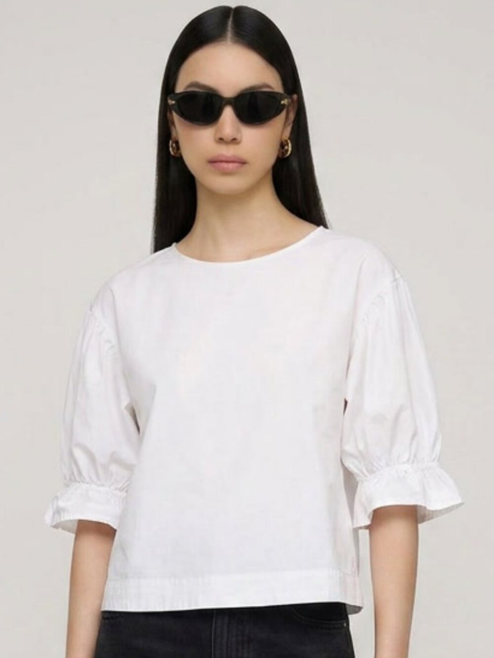 Commune 100% Cotton Short Sleeve White Blouse Size L